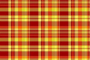 retro kleding stof Schotse ruit patroon, de zestiger jaren structuur textiel vector. gekleurd plaid controleren achtergrond naadloos in rood en geel kleuren. vector