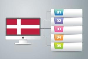 denemarken vlag met infographic ontwerp opnemen met computermonitor vector