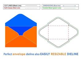 platte envelop dieline-sjabloon en 3D-doosontwerp bewerkbaar, gemakkelijk aanpasbaar vector