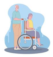 oudere mensen met een rolstoel vector