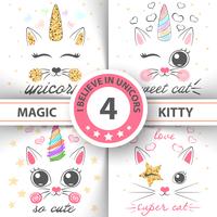 Cat, kitty, unicorn, caticorn, - baby illustratie. idee voor print t-shirt. vector