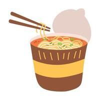 ramen noodle ogenblik kop met eetstokjes vector