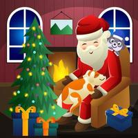 kerstman en huisdieren in santa paws concept vector