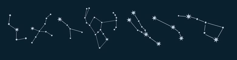 reeks van sterrenbeeld vector illustratie. jager, Orion, Cassiopeia, zwaan, groot dipper, ram, stier.