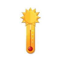 vector geel thermometer in heet zomer weer conditie. icoon met symbool zon in vlak ontwerp. illustratie voor kaart, banier, poster, 2d, pakket