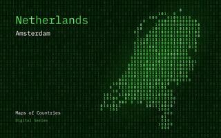 Nederland kaart getoond in binair code patroon. tsmc. blauw Matrix nummers, nul, een. wereld landen vector kaarten. digitaal serie