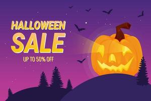 Halloween-pompoenverkoop 50 procent korting op kortingsconcept. banner en achtergrond vectorillustratie vector