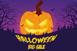 Halloween-pompoenverkoop 50 procent korting op kortingsconcept. banner en achtergrond vectorillustratie vector