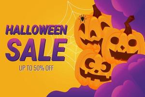 Halloween-pompoenverkoop 50 procent korting op kortingsconcept. banner en achtergrond vectorillustratie vector