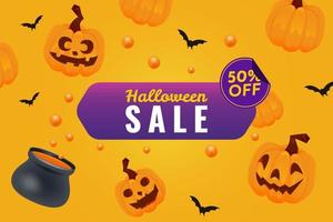 Halloween-pompoenverkoop 50 procent korting op kortingsconcept. banner en achtergrond vectorillustratie vector