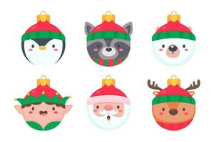 kerstbal met dierengezicht met een rode wollen muts voor decoratie op kerstmis vector