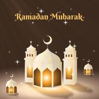 plein Ramadan mubarak met een moskee en licht vector