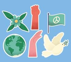 zes pictogrammen voor vredesdag vector