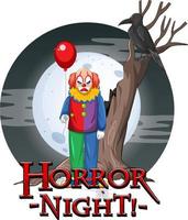 horror nacht logo met griezelige clown vector