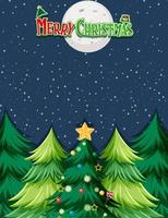 merry christmas logo banner met kerstboom achtergrond vector