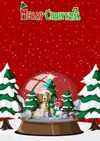 merry christmas poster sjabloon met honden in snowdome vector