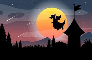 halloween nacht achtergrond met draak vliegend silhouet vector