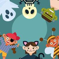 kinderen met halloween stoffen banner vector