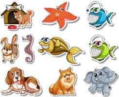 set stickers met zeedieren en honden stripfiguur dogs vector