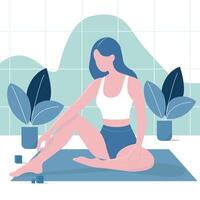 vrouw aan het doen oefening en yoga vector