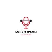 Sportschool podcast logo icoon, podcast mic combineren met barbell logo vector