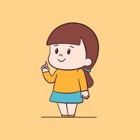 schattig chibi meisje met aandacht teken, kawaii tekenfilm karakter illustratie vector