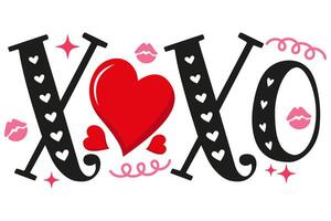 xoxo tekst voor Valentijnsdag dag in vlak tekenfilm stijl rood en roze kleuren romantisch achtergrond vector