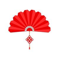 rood Chinese hand- ventilator met wenselijk knoop geïsoleerd Aan wit achtergrond. vector illustratie van papier traditioneel Chinese vouwen fan. Chinese nieuw jaar element