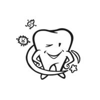 gelukkig karakter tand beschermde van bacteriën, mondeling hygiëne, schets vector