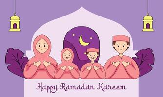 Ramadan kareem vector illustratie met moslim familie illustratie