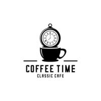 vector logo van een kop van koffie en een klok, koffie tijd logo