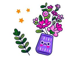 bloemen en planten sticker elementen karakter illustratie vector