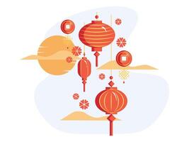Chinese cultuur nieuw jaar maan- ornament illustratie vector