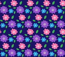 naadloos vector structuur in de het formulier van een bloemen patroon van lila en roze bloemen Aan een blauw achtergrond