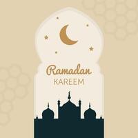 Ramadan groet kaart met moskee en goud maan. vector
