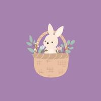 Pasen konijn in een mand met bloemen vector