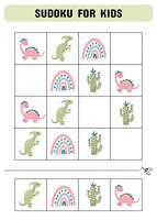 sudoku voor kinderen met schattig dinosaurussen. een logica spel voor kleuters. afdrukbare vel. vector illustratie