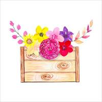 houten doos met abstract bloemen, waterverf vector