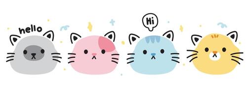 schattig kat gezicht lijn hand- getrokken stijl.collectie van schattig huisdier tekenfilm ontwerp.miauw minnaar.afbeelding voor kaart, poster, schat kleding.kawaii.vector.illustratie. vector