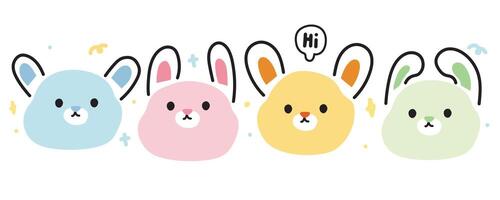 schattig konijn gezicht lijn hand- getrokken stijl.collectie van schattig knaagdier tekenfilm ontwerp.bunny.image voor kaart, poster, schat kleding.easter.kawaii.vector.illustratie. vector