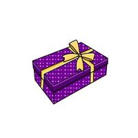 vector Purper geschenk doos met geel satijn lint Cadeau doos Aan wit achtergrond vector illustratie