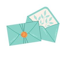 handgemaakt brief envelop met bloemen patroon. decoratie, hobby. de enveloppen zijn verzegeld met was. geïsoleerd vector illustratie.