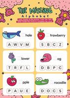 vlak ontwerp vector compleet de zin abc alfabet afdrukbare werkblad voor kinderen aan het leren werkzaamheid
