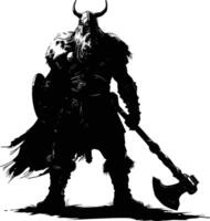 ai gegenereerd silhouet viking krijger in mmorpg spel zwart kleur enkel en alleen vector