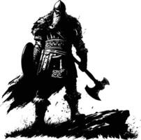 ai gegenereerd silhouet viking krijger in mmorpg spel zwart kleur enkel en alleen vector