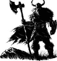 ai gegenereerd silhouet viking krijger in mmorpg spel zwart kleur enkel en alleen vector