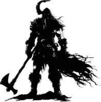 ai gegenereerd silhouet viking krijger in mmorpg spel zwart kleur enkel en alleen vector