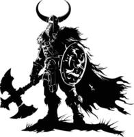 ai gegenereerd silhouet viking krijger in mmorpg spel zwart kleur enkel en alleen vector