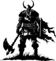 ai gegenereerd silhouet viking krijger in mmorpg spel zwart kleur enkel en alleen vector