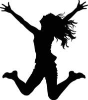 ai gegenereerd silhouet jong vrouw springen gelukkig genieten leven vol lichaam vector
